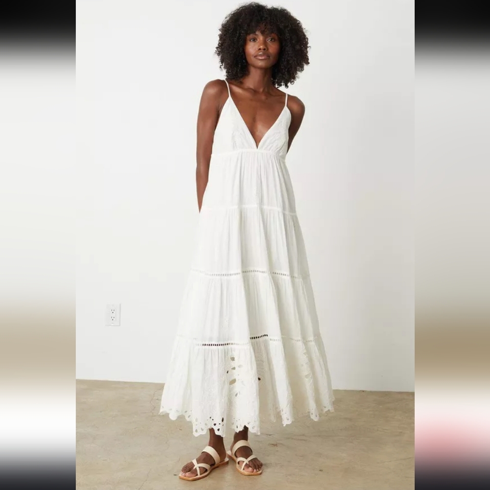 Anthropologie White Embroidered Eyelet Maxi Dress Velvet by Graham & Spencer